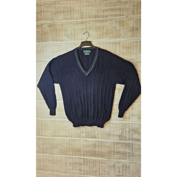Alan Paine XL Men's Knitwear V-neck Cotton Cable Knit Crickey Jumper Vtg - Picture 6 of 16